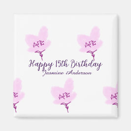 Íman Pink mauve floral 15th birthday quinceanera name d