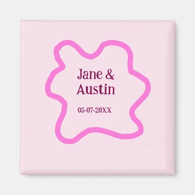 Íman Pink pastel retrorando borda do casamento data do  (Frente)