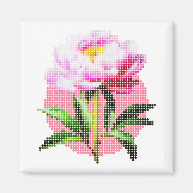 Íman Pink Peony Dot Mosaic Flower (Frente)