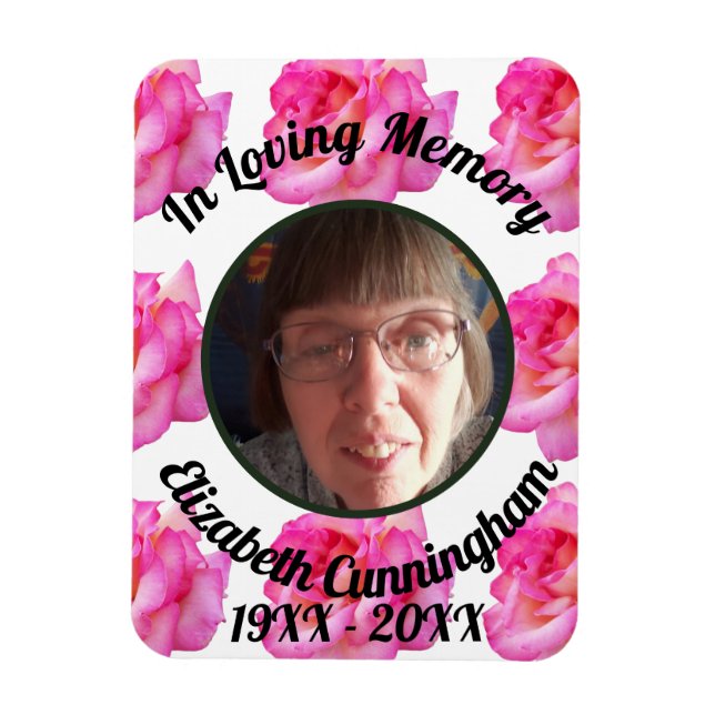 Íman Pink Rose Loving Memory Photo Memorial  (Vertical)
