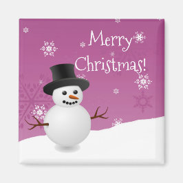 Íman Pink Snowman Winter Scenery Christmas Magnet