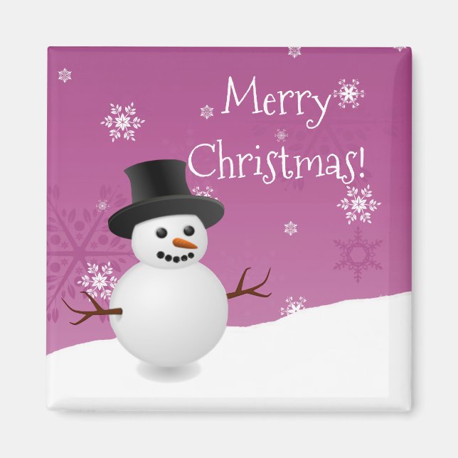 Íman Pink Snowman Winter Scenery Christmas Magnet (Frente)