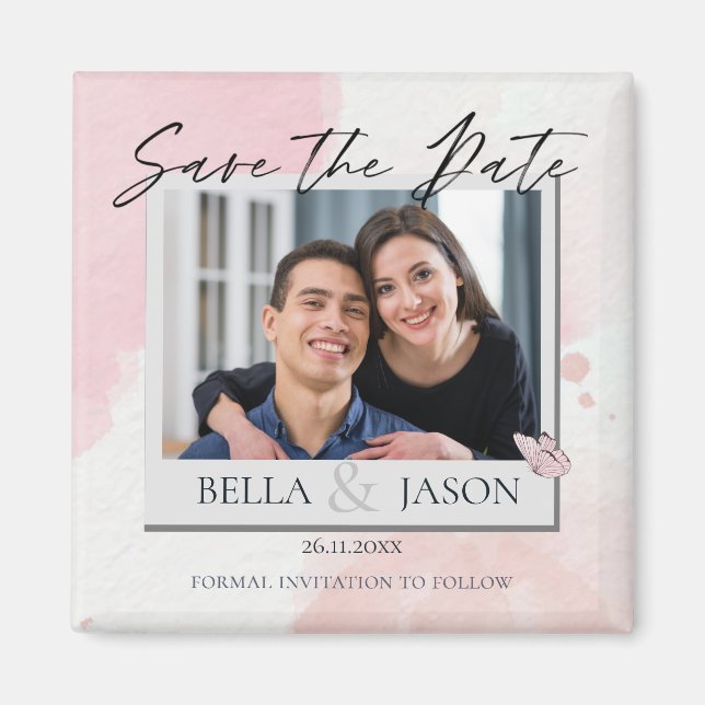 Íman Pink Watercolor Butterfly Wedterfly Salvar A Data (Frente)