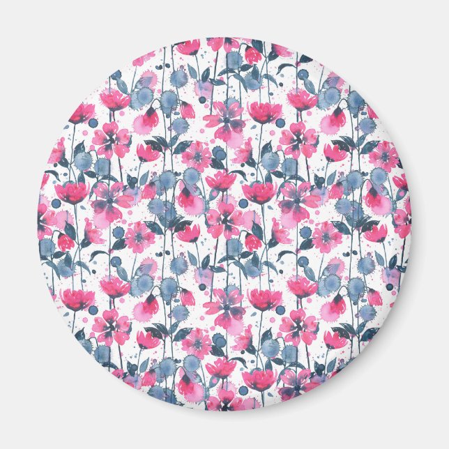 Íman Pink Watercolor Daisies (Frente)