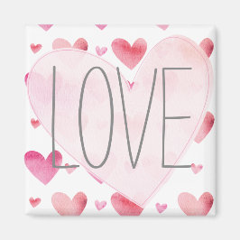 Íman Pink Watercolor Hearts Love Namorados Patterno
