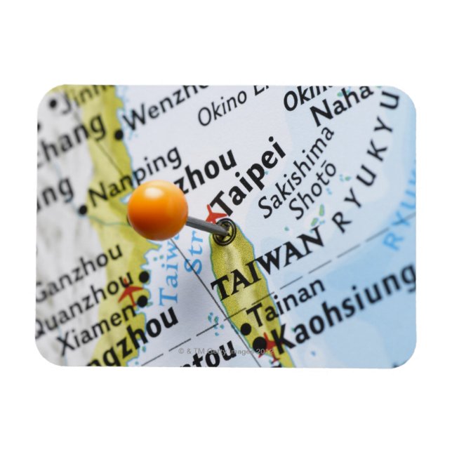 Íman Pino do mapa colocado em Taipé, Taiwan no mapa; (Horizontal)