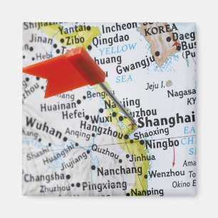 Íman Pino do mapa colocado em Xangai, China no mapa.
