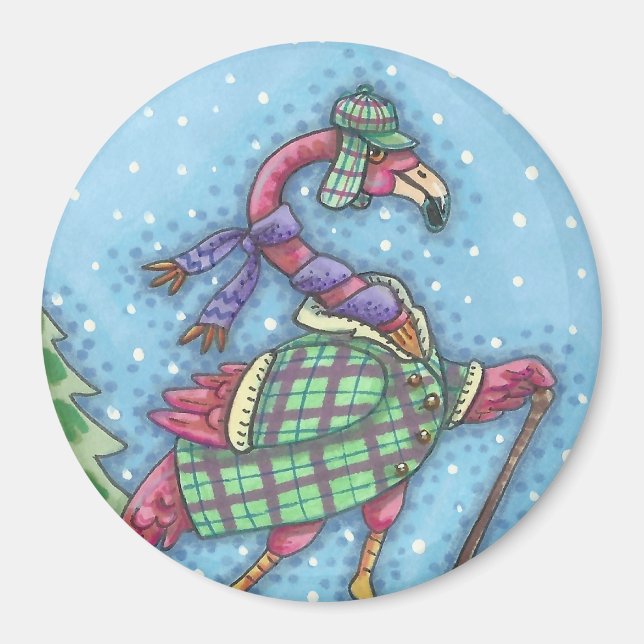 Íman PINTA-NEVES, PINK FLAMINGO MAGNET Round (Frente)