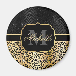 Íman Pintas de leopardo preto e dourado brilhante e Art