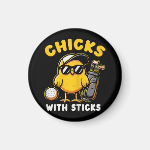 Íman Pintinhos Com Sticks Golfer Girl Gol