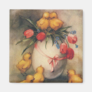 Íman Pintinhos da páscoa do vintage com as flores