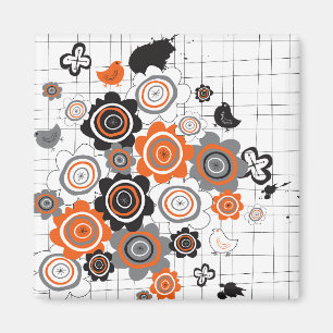 Íman Pintinhos de Flores Laranja Grunge Tintas Escadas