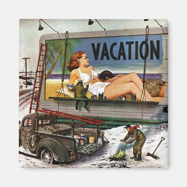 Íman Pintores de outdoor em inverno por Stevan Dohanos (Frente)