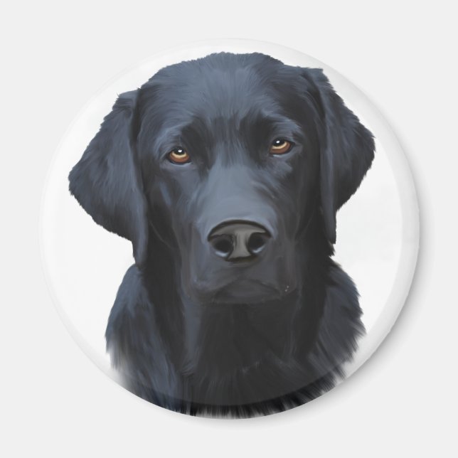Íman Pintura a cores da água do cão preto Labrador (Frente)