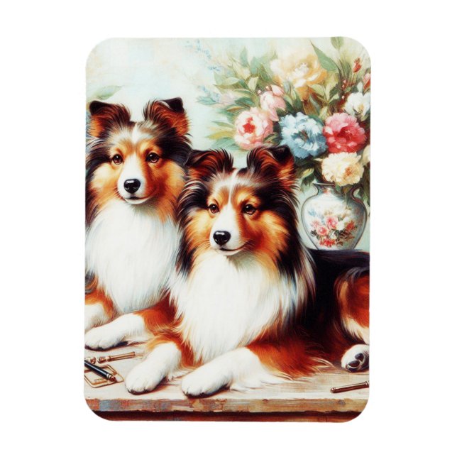 Íman Pintura A Óleo De Cachorros Retro (Vertical)