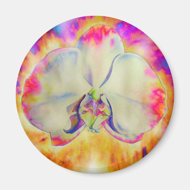 Íman Pintura abstrata romântica de orquídea em aquarela (Frente)