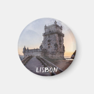 Íman Pintura aquosa da torre de Belem no pôr do sol