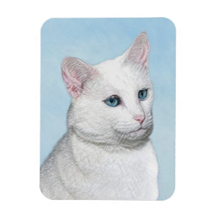 Íman Pintura branca do gato - arte original bonito do
