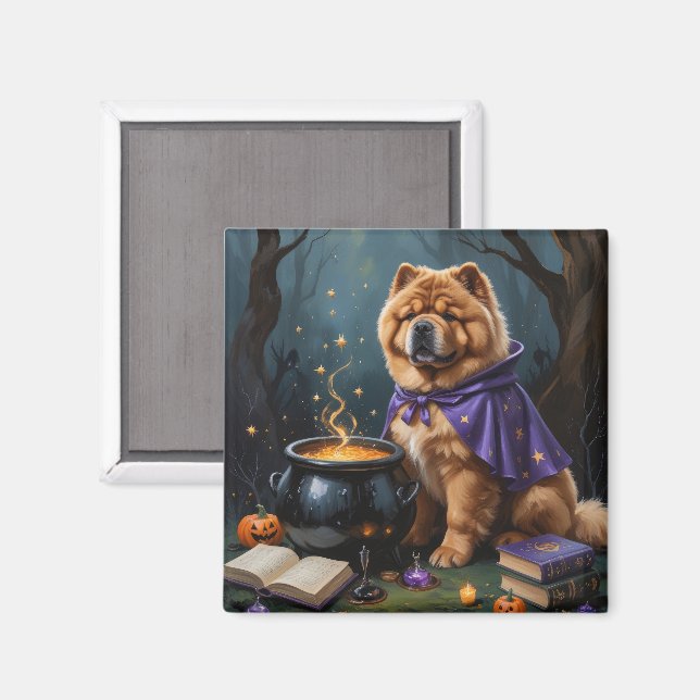 Íman Pintura Caprichosa de Halloween com Cachorro Chow  (Front/Back)