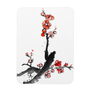 Íman Pintura chinesa das flores, flor da ameixa