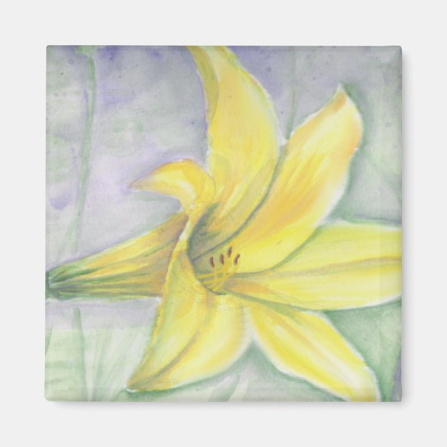 Íman Pintura com lírio amarelo no acrílico (Frente)