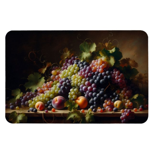 Íman Pintura com vida estática de Frutas e uvas (Horizontal)