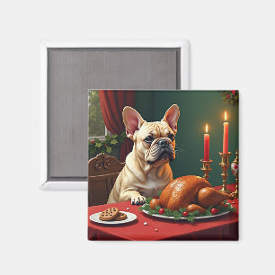 Íman Pintura da Ceia de Natal do Bulldog Francês