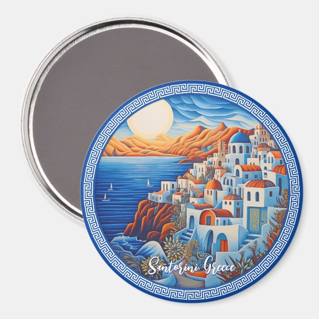 Íman Pintura da Grécia Santorini | Viagem Art (Front/Back)