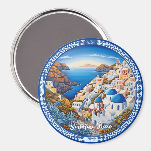 Íman Pintura da Ilha da Grécia Santorini | Viagem Art (Front/Back)