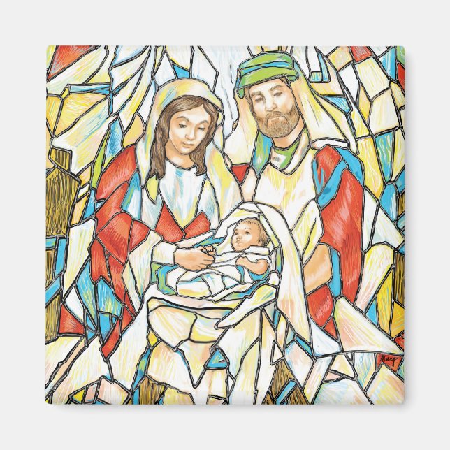 Íman Pintura da Natividade de Vidro Estreito (Frente)