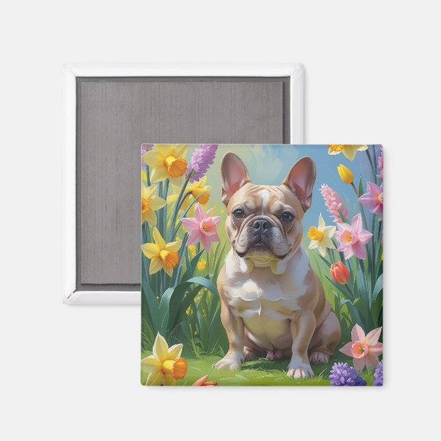 Íman Pintura das Flores da primavera do Bulldog Francês (Front/Back)