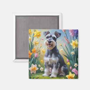 Íman Pintura das Flores de Cachorro Schnauzer