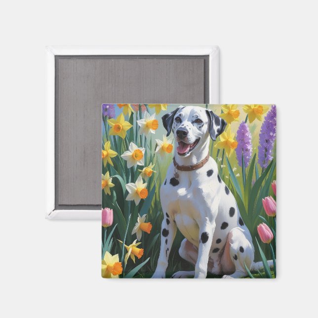 Íman Pintura das Flores de Cão Dalmático (Front/Back)