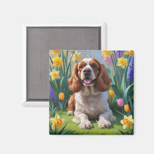 Íman Pintura das Flores de Mola de Cachorro-Panela