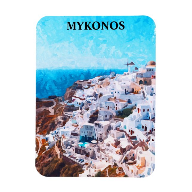 Íman Pintura de Aquarela de Grécia Mykonos (Vertical)