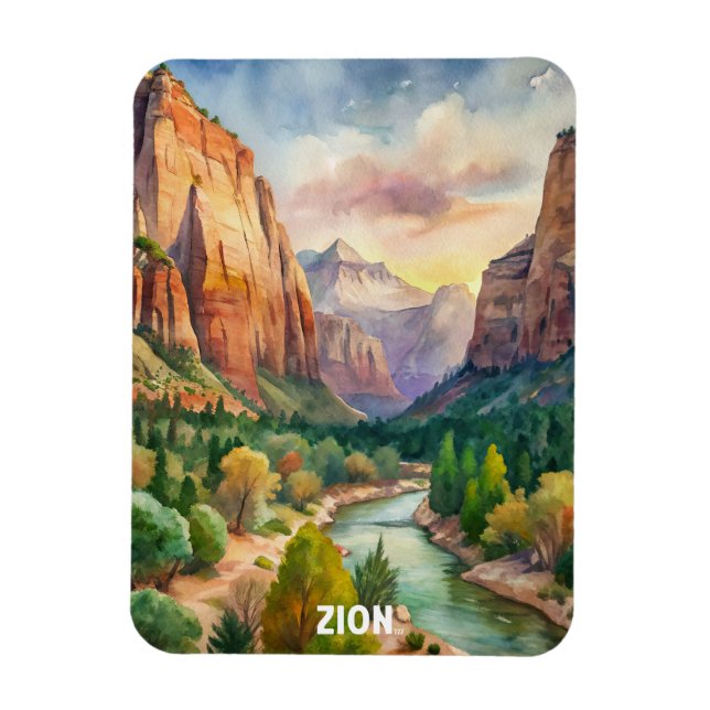 Íman Pintura de Aquarela do Zion National Park (Vertical)