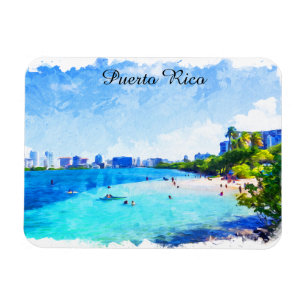 Íman Pintura de Aquarela Tropical de Porto Rico