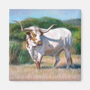 Íman Pintura de Arte Ocidental do Texas Longhorn Bull