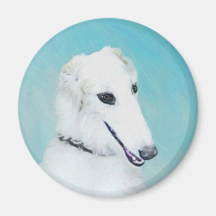 Íman Pintura de Borzoi (branca) - Arte de Cachorro Orig
