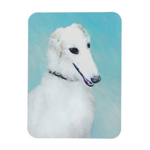 Íman Pintura de Borzoi (branca) - Arte de Cão Original