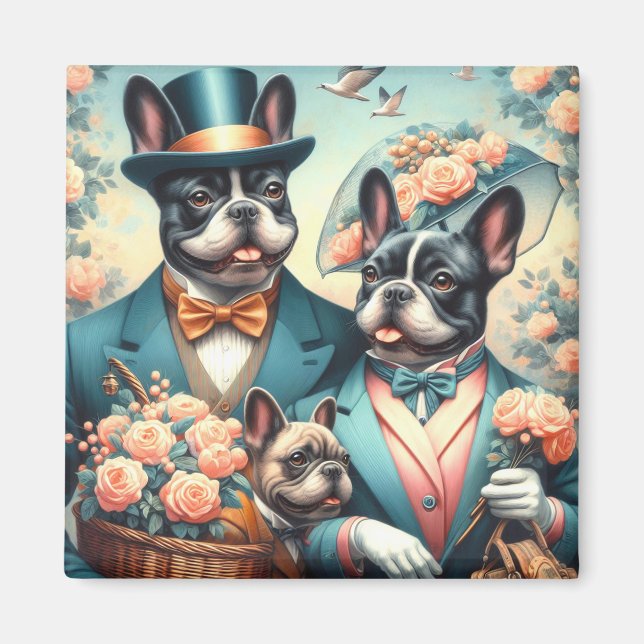 Íman Pintura de Buldogue Francês, Funny Vintage (Frente)