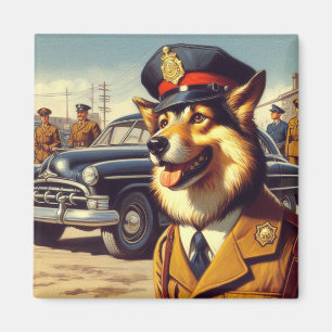 Íman Pintura de Cachorro da Polícia de Retro
