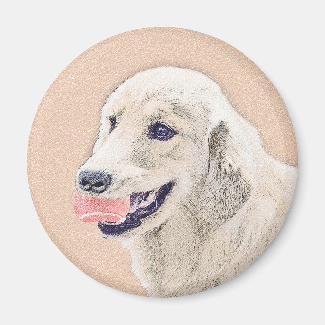 Íman Pintura de Cachorro Retriever com Bola de Ténis Ar (Frente)
