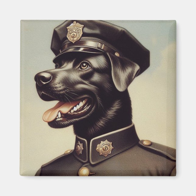 Íman Pintura de cães da Polícia de Vintage (Frente)