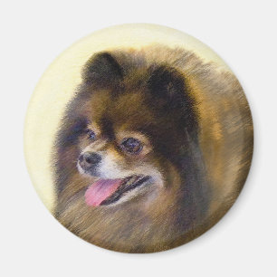 Íman Pintura de Cão Original Pomerana de Preto e Tan