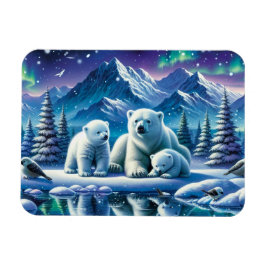 Íman Pintura de Cena Neve da Família Polar Bear