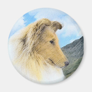 Íman Pintura de Collie em Montanhas (Rough) - Arte Cani
