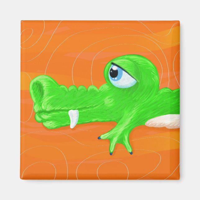 Íman Pintura de crocodilo engraçado, imã (Frente)