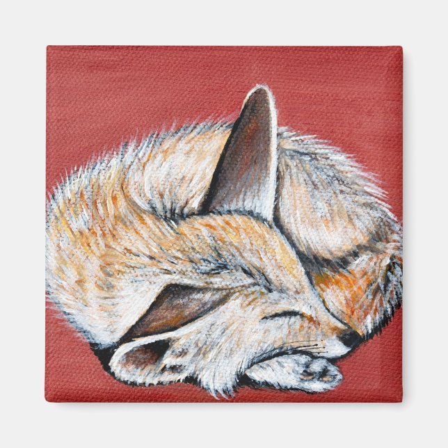 Íman Pintura de Fennec Fox com Sono (Frente)
