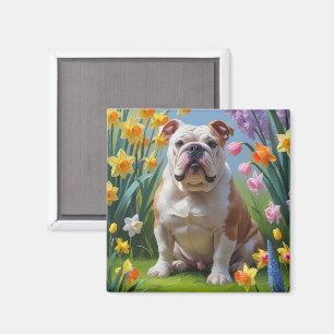 Íman Pintura de Flores da Primavera Bulldog